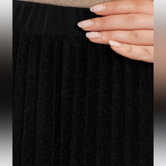 Solid Pleated Mesh Elastic Waist Skirt - Picture 3 of 5